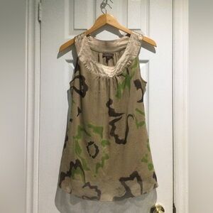 Jessica Green and Tan Patterned Blouse